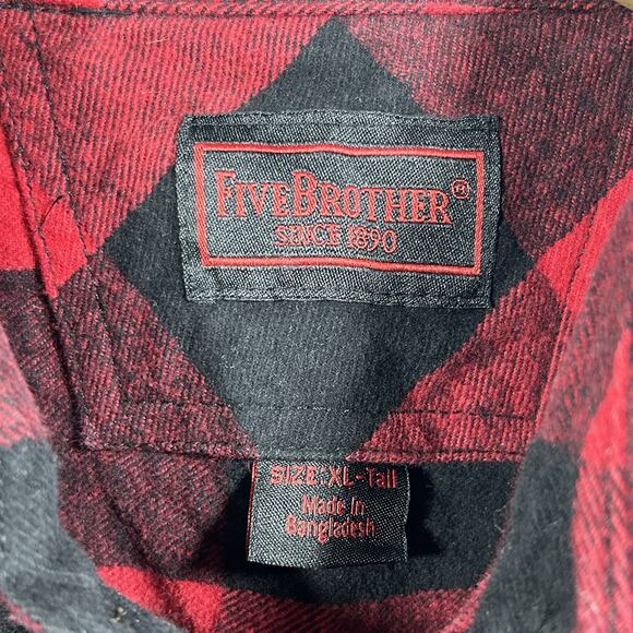 Five Brothers Flannel Shirt Pearl Snap Mens XL Tall Red Black Buffalo Plaid - Picture 2 of 7